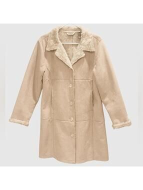L.L. Bean Sherpa Lined Coat – Beige Faux Suede Size M